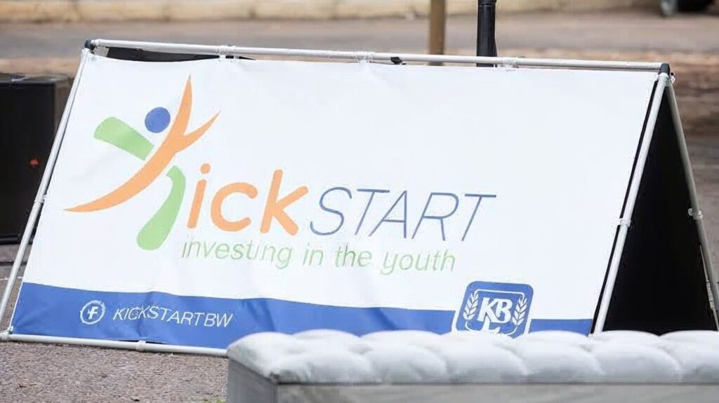 A KickStart youth enterprise programme display sign at an event